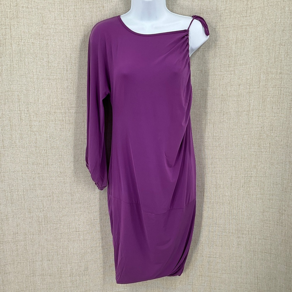 BCBGMAXAZRIA Dress Women S Purple One Shoulder Draped Cocktail Luxury